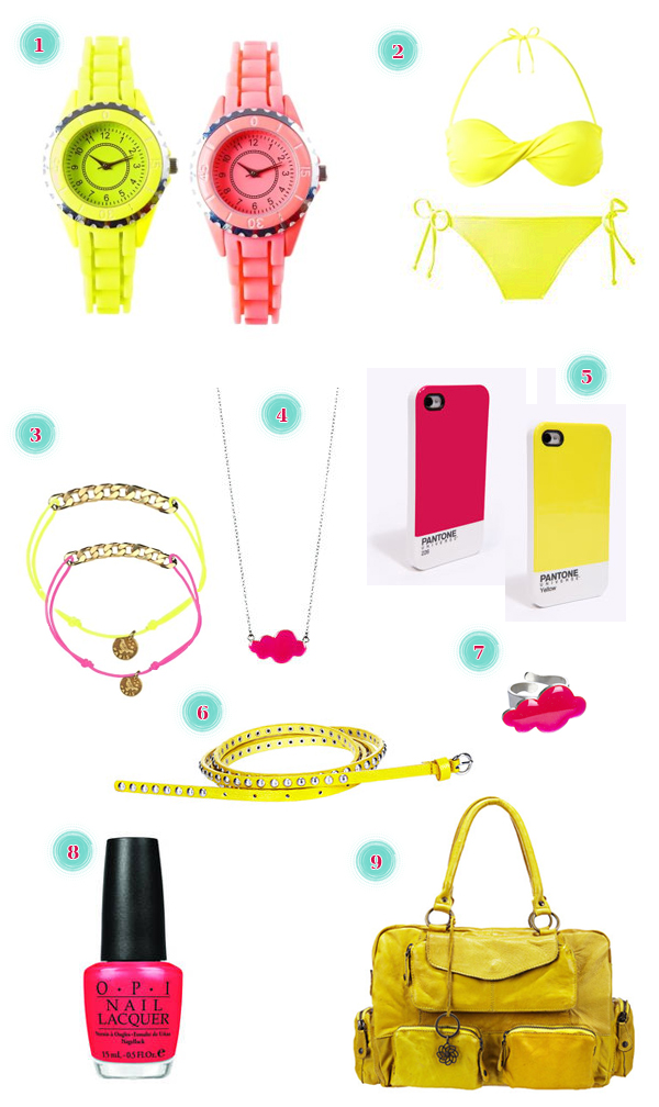 Accessoires de mode jaune et rose fluo